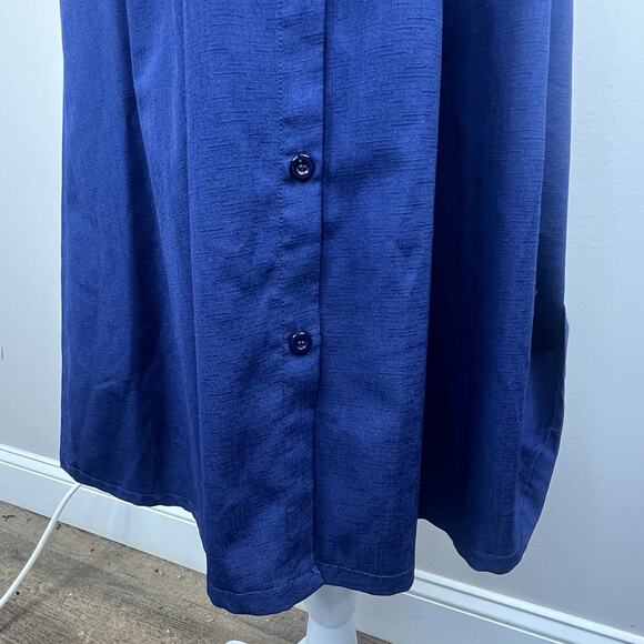 Yidarton Navy Blue Tie Front Summer Tank Midi Dress Size M Smocked Back - Picture 8 of 14